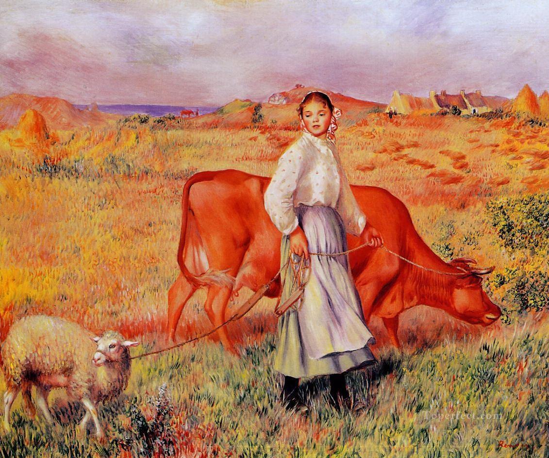 Pierre Auguste Renoir Pastora Vaca y Oveja Pintura al óleo